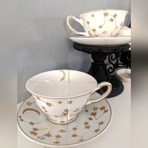 Victorian Gothic Celestial White Gold Tea Serveware Dinnerware Decor Gift